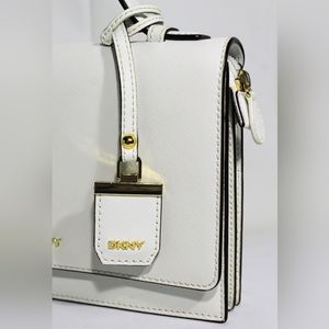 DKNY White/gold, Saffiano Leather Bryant Park Top Handle Bag. EUC!
